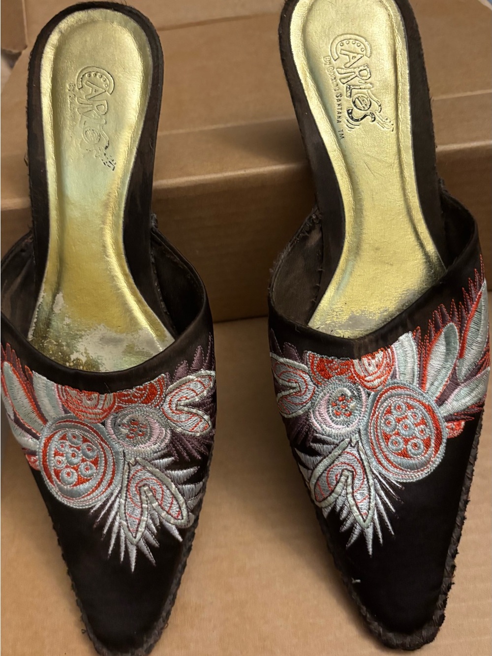 Carlos Santana Embroidered Brown Slip-On Women's Mules